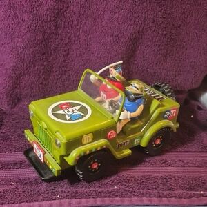 M&M USA Army Green Toy Jeep with Blue,red, And Yellow Characters Candy Dispenser